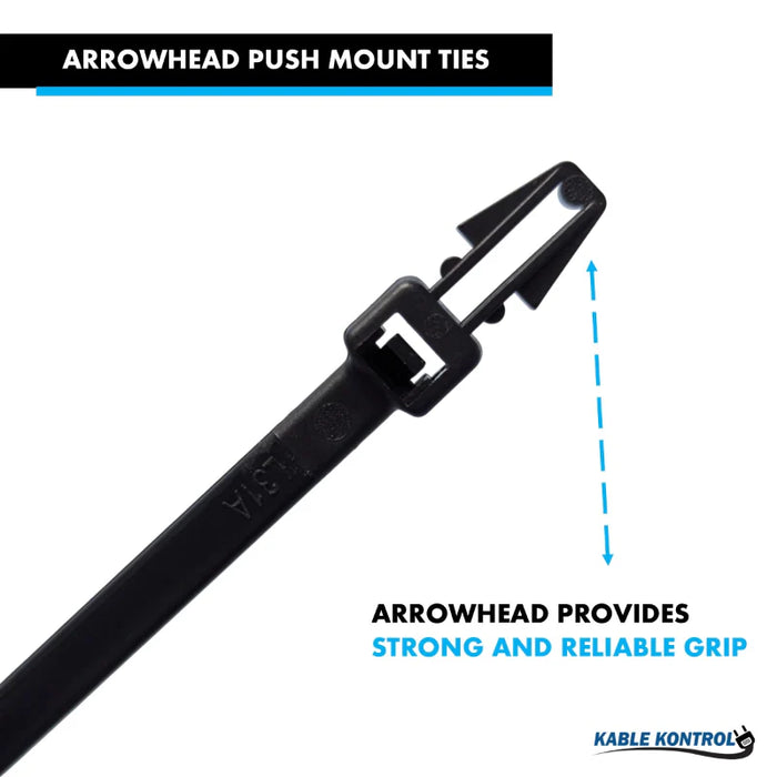 6 Inch - Push Mount Zip Ties - 40 Lbs Strength - 100 Pcs - Black