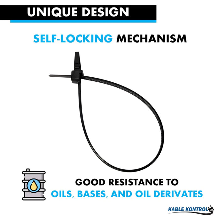 6 Inch - Push Mount Zip Ties - 40 Lbs Strength - 100 Pcs - Black