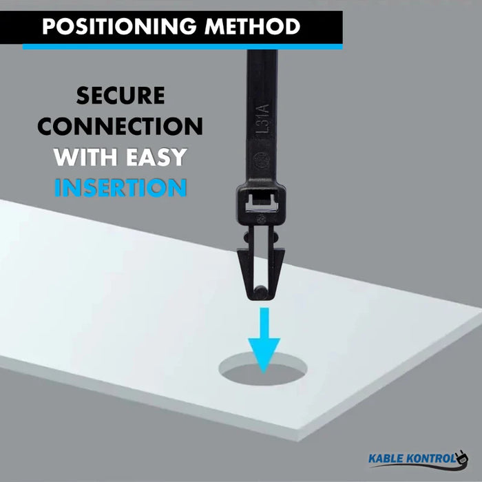 6 Inch - Push Mount Zip Ties - 40 Lbs Strength - 100 Pcs - Black