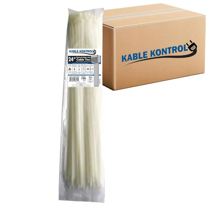 24 Inch - Zip Ties - Nylon - Natural - 175 Lbs Strength - 1000 Pcs - Bulk Zip Ties