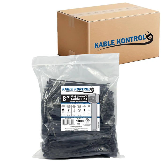 8 Inch - Zip Ties - UV Resistant Nylon - Black - 50 Lbs Strength - 10000 Pcs - Bulk Zip Ties