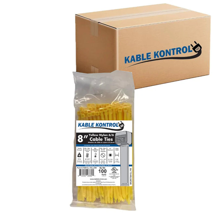 8 Inch - Color Zip Ties - Nylon - Yellow - 50 Lbs Strength - 10000 Pcs - Bulk Zip Ties