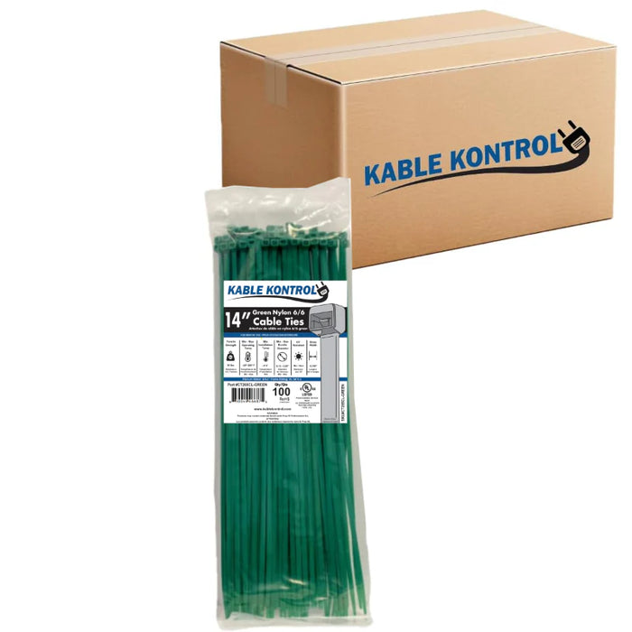 14 Inch - Color Zip Ties - Nylon - Green - 50 Lbs Strength - 6000 Pcs - Bulk Zip Ties