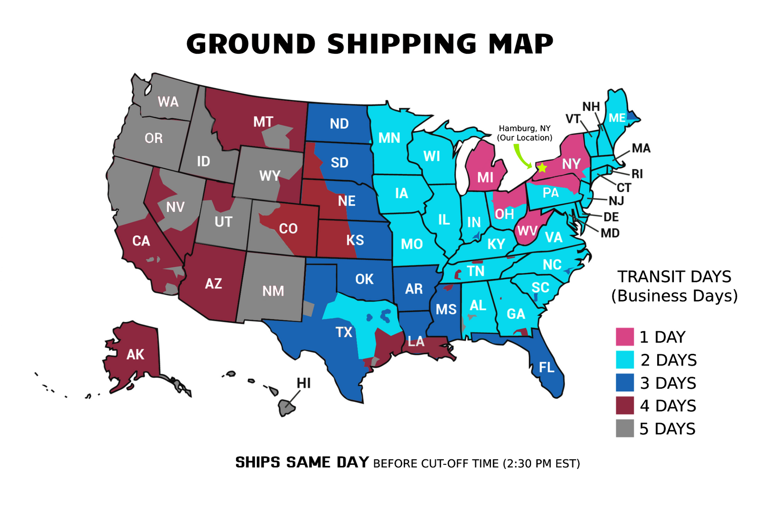 Kable Kontrol® Products Ground Shipping Map