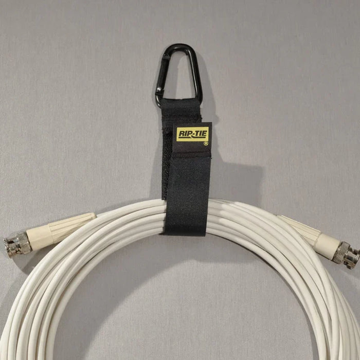 Rip-Tie® Black Triangle Carabiner Hook And Loop Strap - 9" L x 1" W - Nylon - Yellow