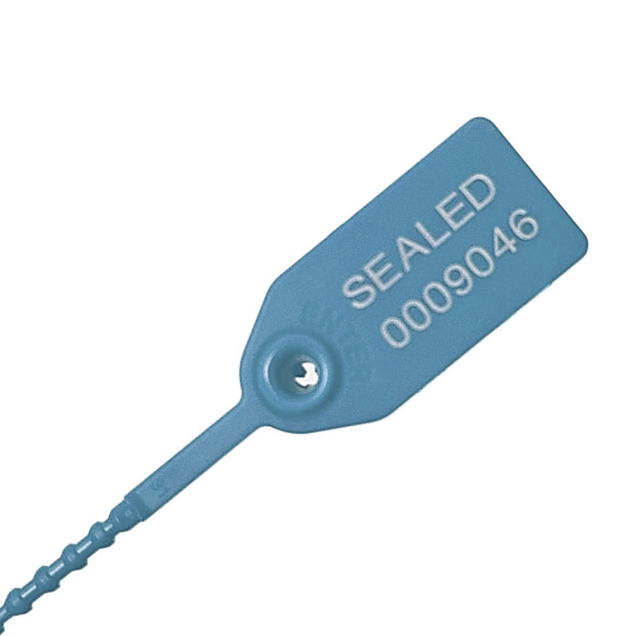 9 Inch - Pull Tight Serialized Tamper Evident Zip Tie Seals - 20 Lbs Strength - 50 Pcs - Blue
