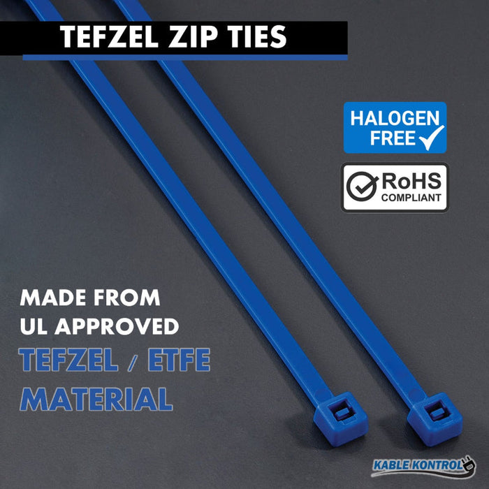 17 Inch - ETFE Tefzel Zip Ties - 100 Lbs Strength - 100 Pcs - Blue