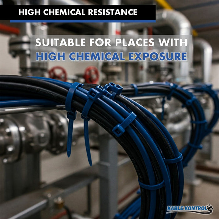 17 Inch - ETFE Tefzel Zip Ties - 100 Lbs Strength - 100 Pcs - Blue