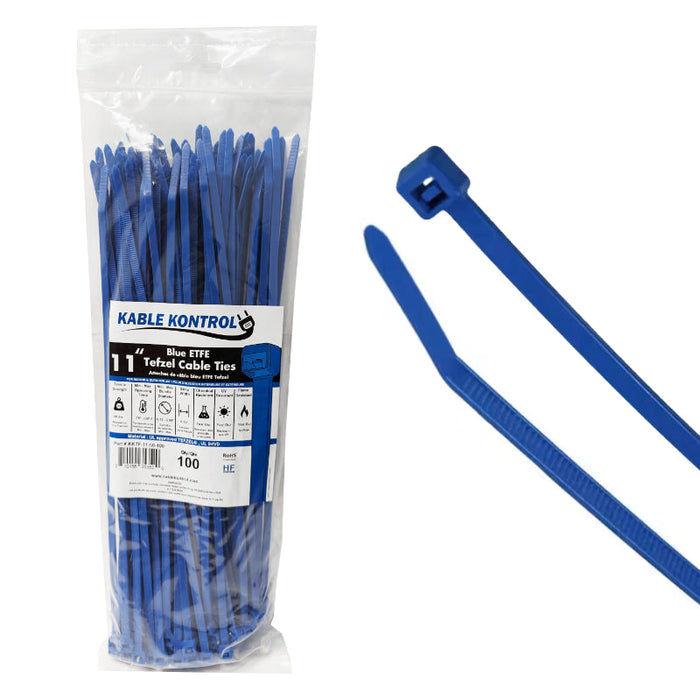 11 Inch - ETFE Tefzel Zip Ties - 50 Lbs Strength - 100 Pcs - Blue