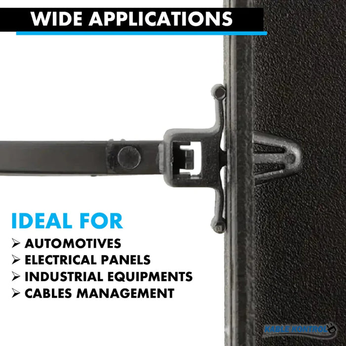 6 Inch - Wing Push Mount Zip Ties - 50 Lbs Strength - 100 Pcs - Black