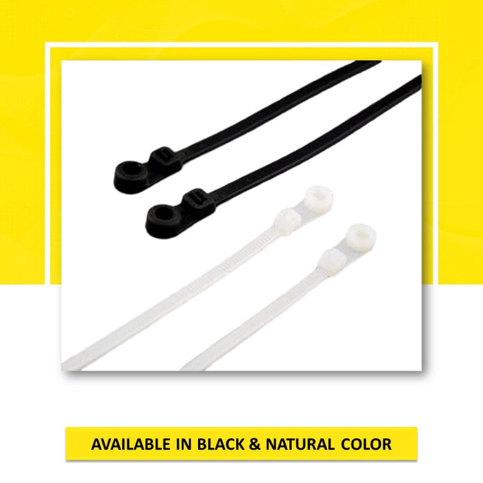7 Inch - Screw Mount Zip Ties - Black - 50 Lbs Strength - 100 Pcs
