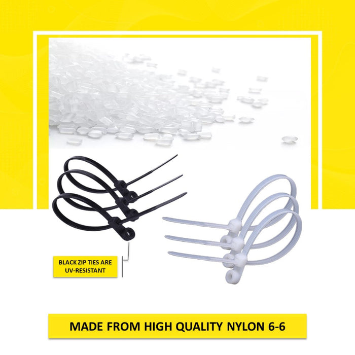 7 Inch - Screw Mount Zip Ties - Black - 50 Lbs Strength - 100 Pcs