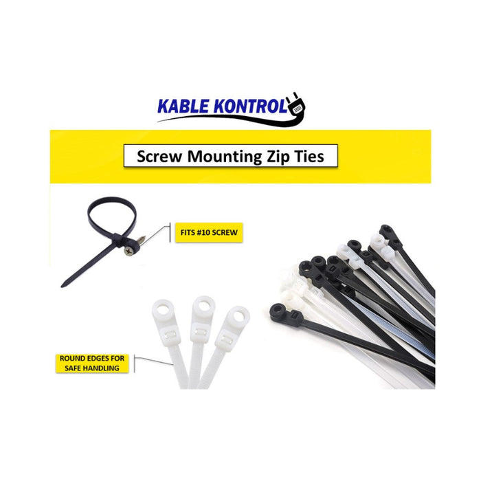 7 Inch - Screw Mount Zip Ties - Black - 50 Lbs Strength - 100 Pcs