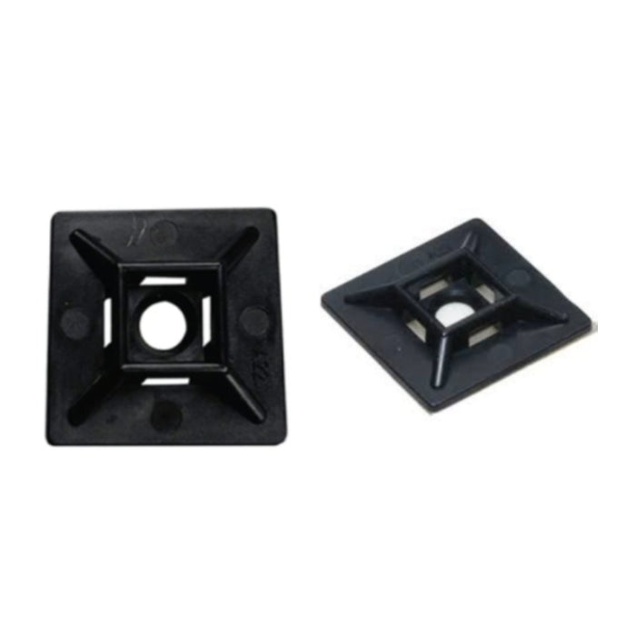 1 Inch Sq - Zip Tie Mount - Adhesive Back - UV Resistant Nylon - Black - 100 Pcs