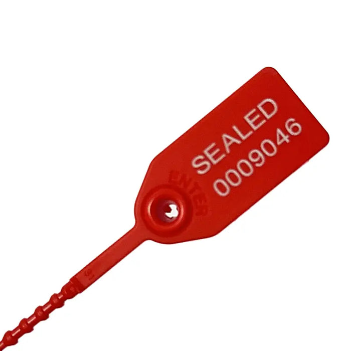 9 Inch - Pull Tight Serialized Tamper Evident Zip Tie Seals - 20 Lbs Strength - 50 Pcs - Red