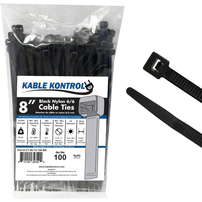 12 Inch - Zip Ties - Nylon - Natural - 75 Lbs Strength - 100 Pcs