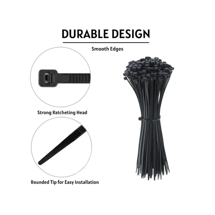 12 Inch - Zip Ties - UV Resistant Nylon - Black - 75 Lbs Strength - 100 Pcs