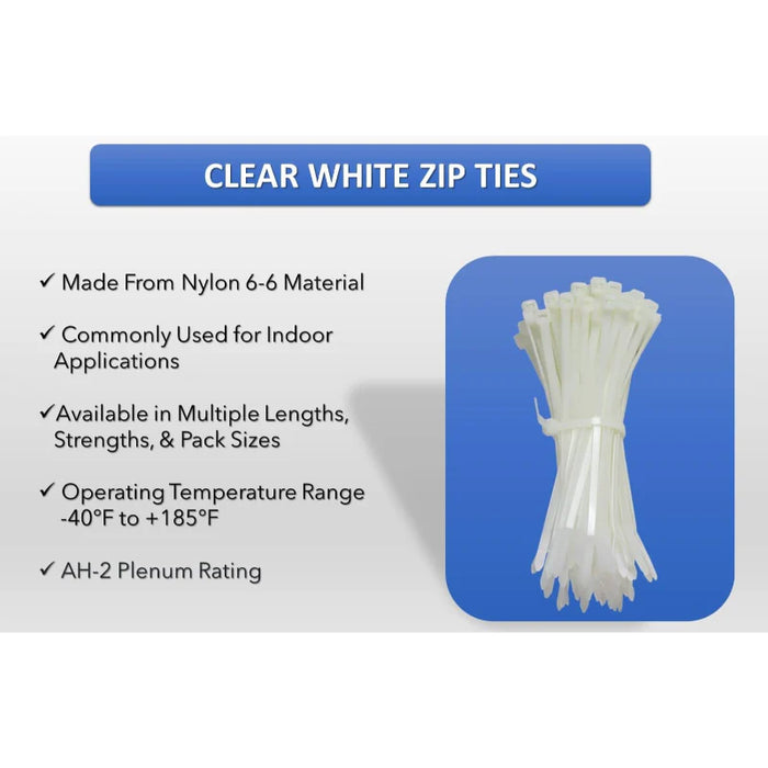 12 Inch - Zip Ties - Nylon - Natural - 75 Lbs Strength - 100 Pcs