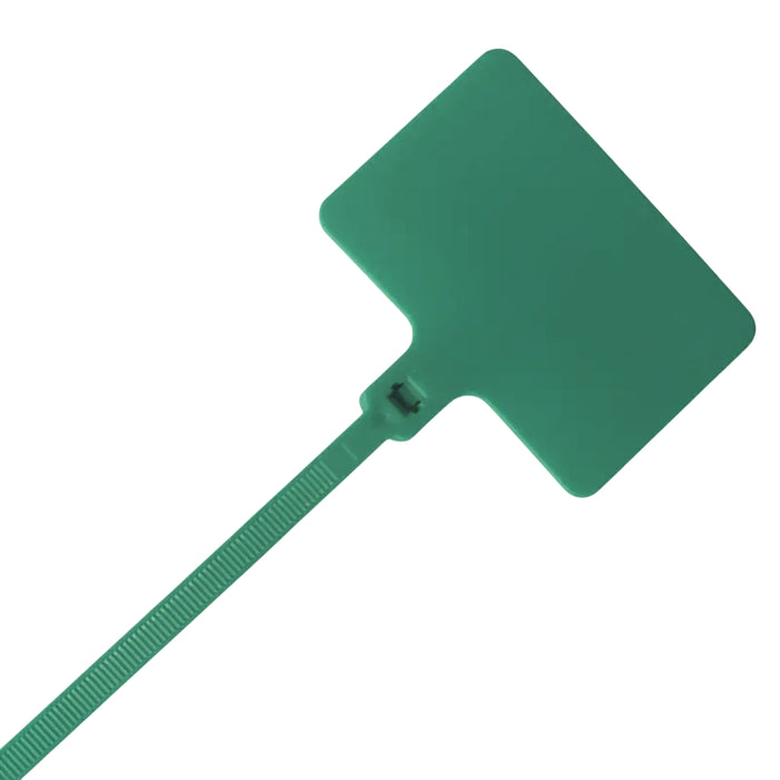 9 Inch - Write On Zip Tie Tags - (2 x 3 Inch) Flag Top - 80 Lbs Strength - 100 Pcs - Green
