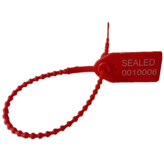 18 Inch - Pull Tight Serialized Tamper Evident Zip Tie Seals - 50 Lbs Strength - 50 Pcs - Red