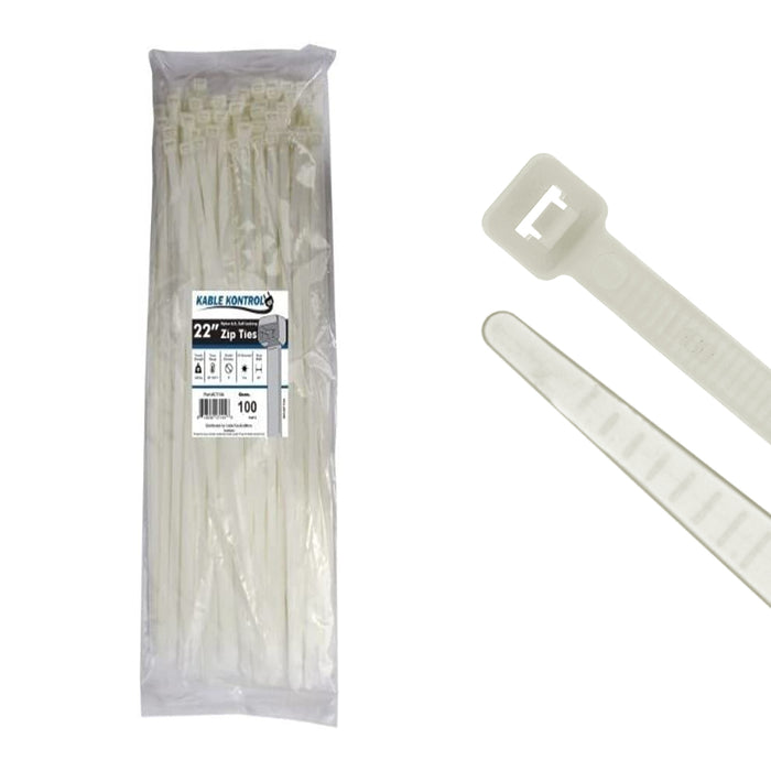 22 Inch - Zip Ties - Nylon - Natural - 250 Lbs Strength - 100 Pcs