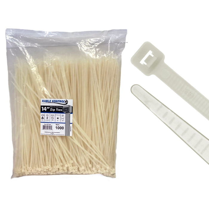 14 Inch - Zip Ties - Nylon - Natural - 50 Lbs Strength - 1000 Pcs