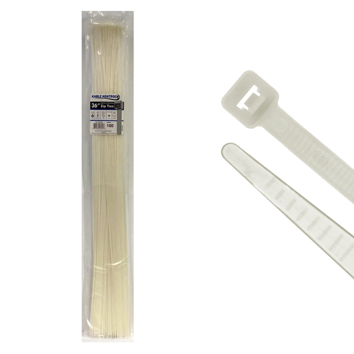 36 Inch - Zip Ties - Nylon - Natural - 50 Lbs Strength - 100 Pcs