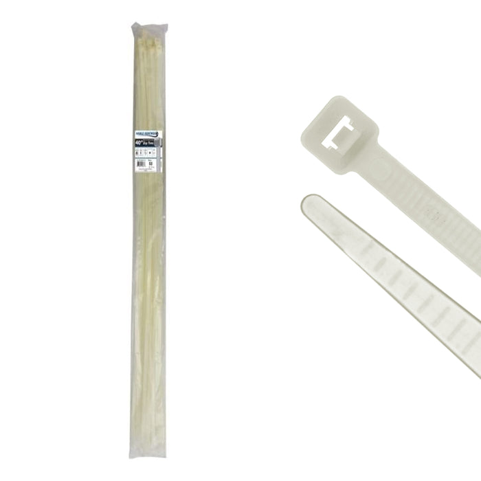 40 Inch - Zip Ties - Nylon - Natural - 250 Lbs Strength - 50 Pcs