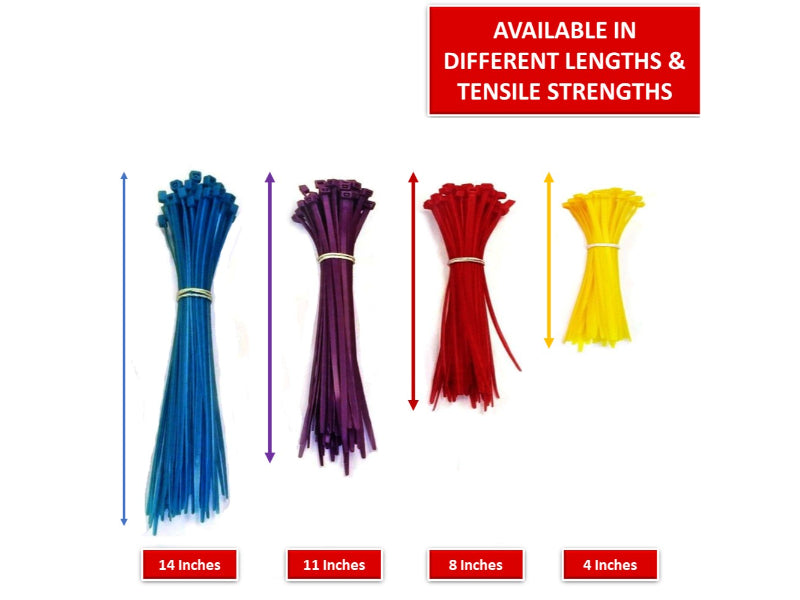 14 Inch - Color Zip Ties - Nylon - Fluorescent Orange - 120 Lbs Strength - 100 Pcs