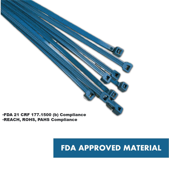 4 Inch - Metal Detectable Zip Ties - Blue - 18 Lbs Strength - 100 Pcs