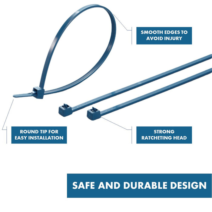 8 Inch - Metal Detectable Zip Ties - Blue - 40 Lbs Strength - 100 Pcs