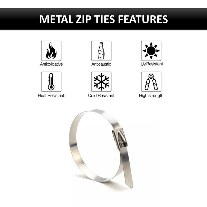 Kable Kontrol® Stainless Steel Metal Zip Ties 11" Inch - 200 Lbs Tensile Strength - 100 Pcs Pack
