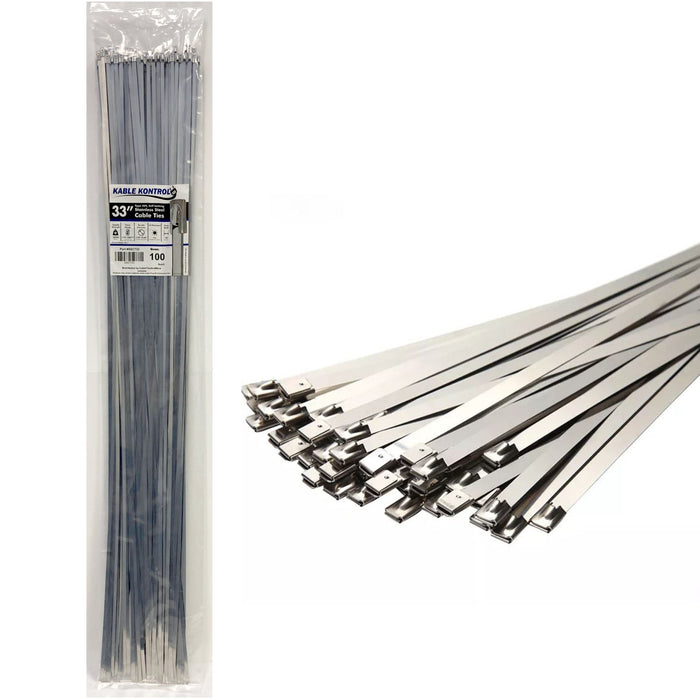 Kable Kontrol® Stainless Steel Metal Zip Ties 33" Inch - 200 Lbs Tensile Strength - 100 Pcs Pack