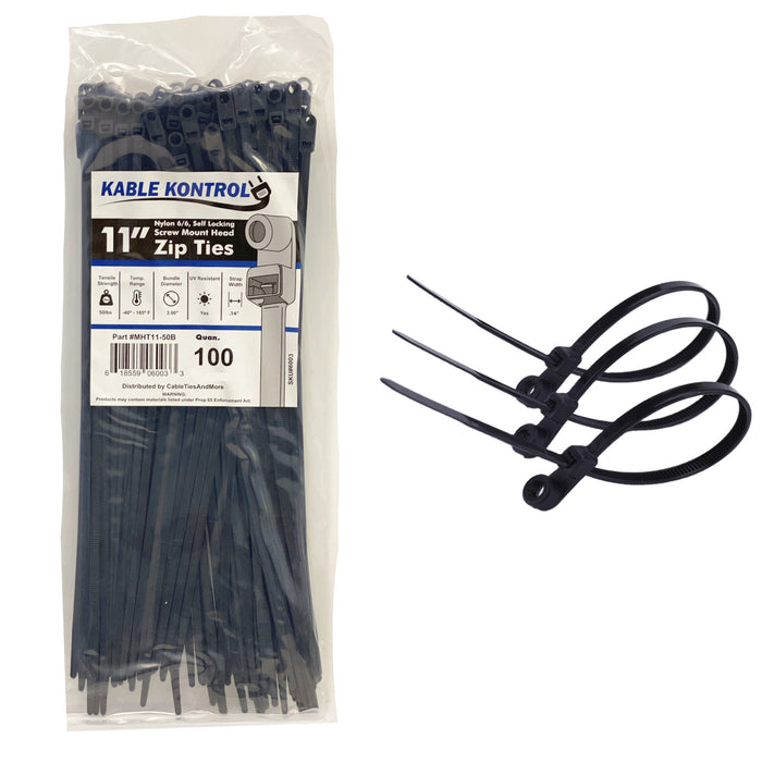 Kable Kontrol® Screw Mount Cable Ties 11" Inch - 5 Lbs Tensile Strength - UV Resistant - Black - 1 Pcs Pack
