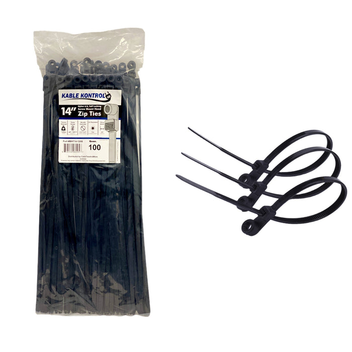 Kable Kontrol® Screw Mount Cable Ties 14" Inch - 12 Lbs Tensile Strength - UV Resistant - Black - 1 Pcs Pack