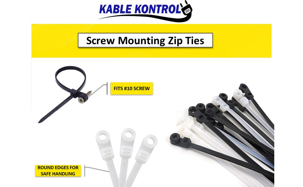 Kable Kontrol® Screw Mount Cable Ties 11" Inch - 5 Lbs Tensile Strength - UV Resistant - Black - 1 Pcs Pack
