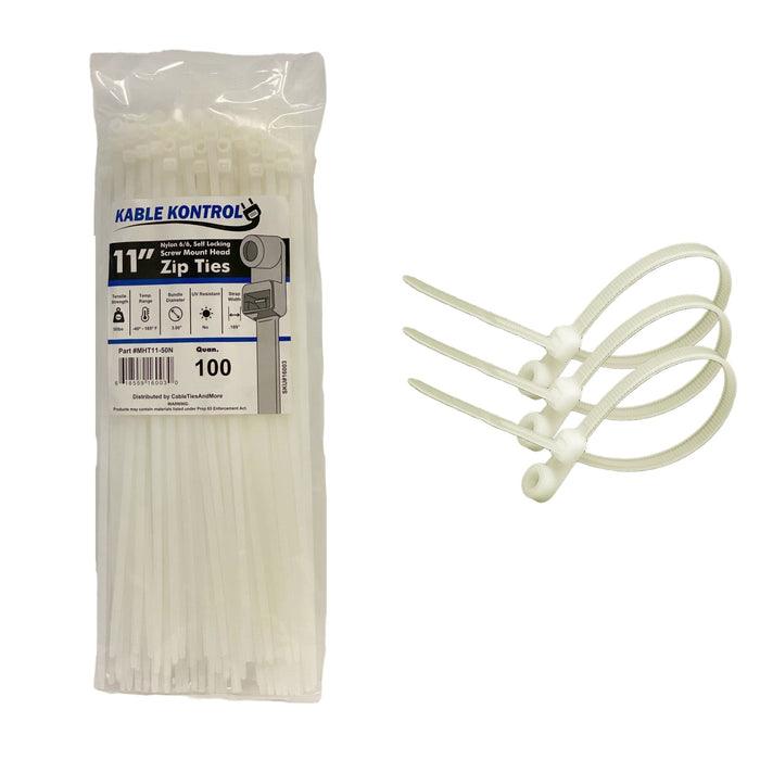 Kable Kontrol® Screw Mount Cable Ties 11" Inch - 5 Lbs Tensile Strength - Natural - 1 Pcs Pack