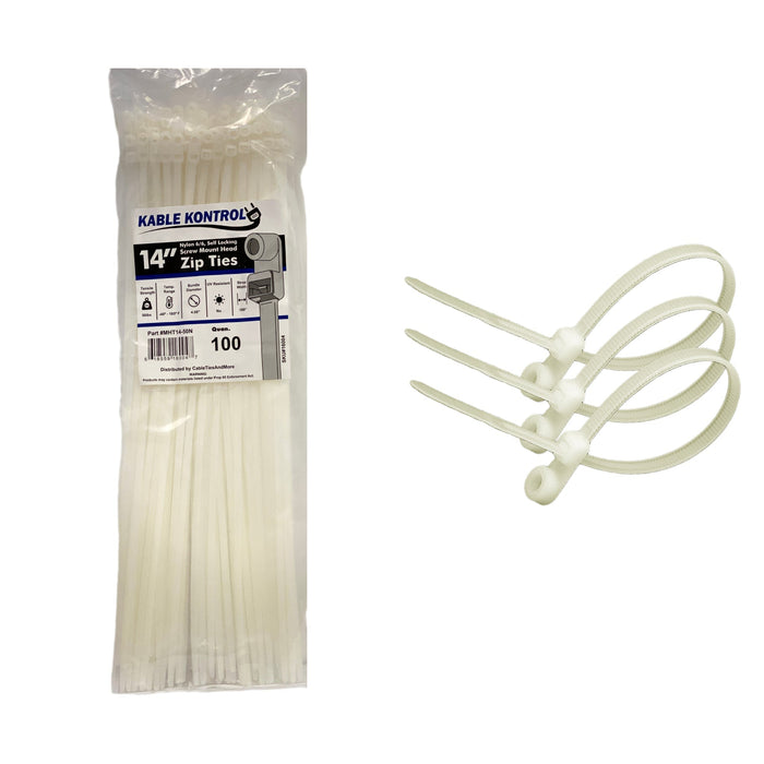 Kable Kontrol® Screw Mount Cable Ties 14" Inch - 5 Lbs Tensile Strength - Natural - 1 Pcs Pack