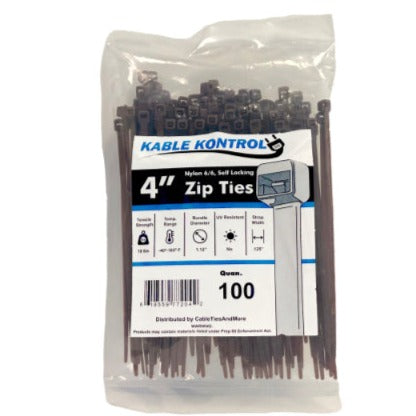 4 Inch - Color Zip Ties - Nylon - Brown - 18 Lbs Strength - 100 Pcs