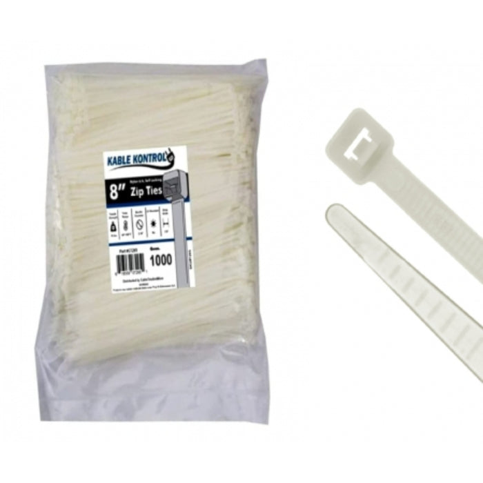 Kable Kontrol® Cable Zip Ties 8" Inch - Natural Nylon - 18 Lbs Tensile Strength - 1 Pcs Pack