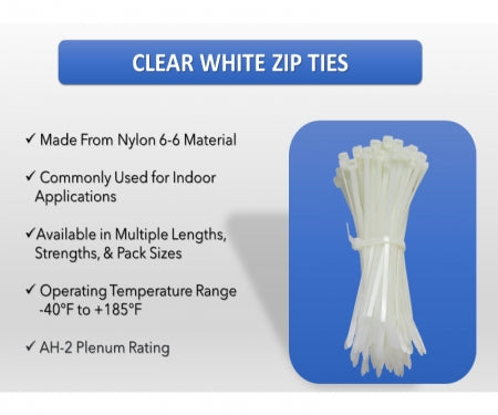 8 Inch - Zip Ties - Nylon - Natural - 50 Lbs Strength - 100 Pcs
