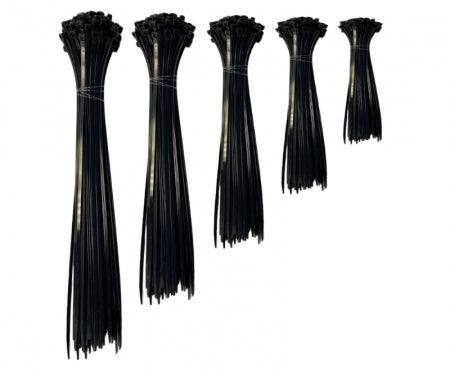 Assorted Sizes Zip Ties Kit - UV Resistant Nylon - Black - 500 Pcs