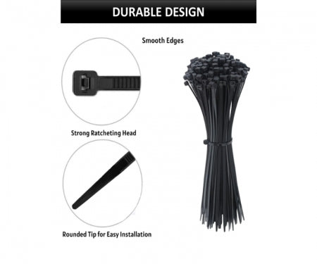 Assorted Sizes Zip Ties Kit - UV Resistant Nylon - Black - 500 Pcs