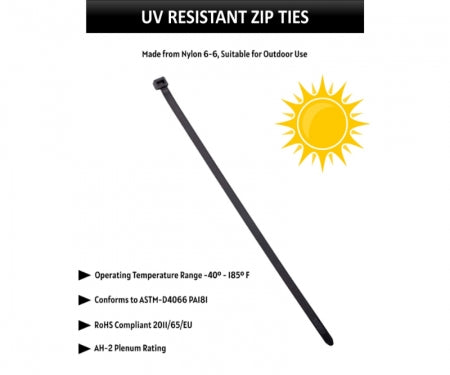 Assorted Sizes Zip Ties Kit - UV Resistant Nylon - Black - 500 Pcs