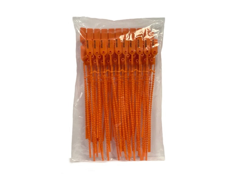 Tamper Evident Serialized Pull Tight Zip Tie Seals 18 Inch 50 Pc Orange