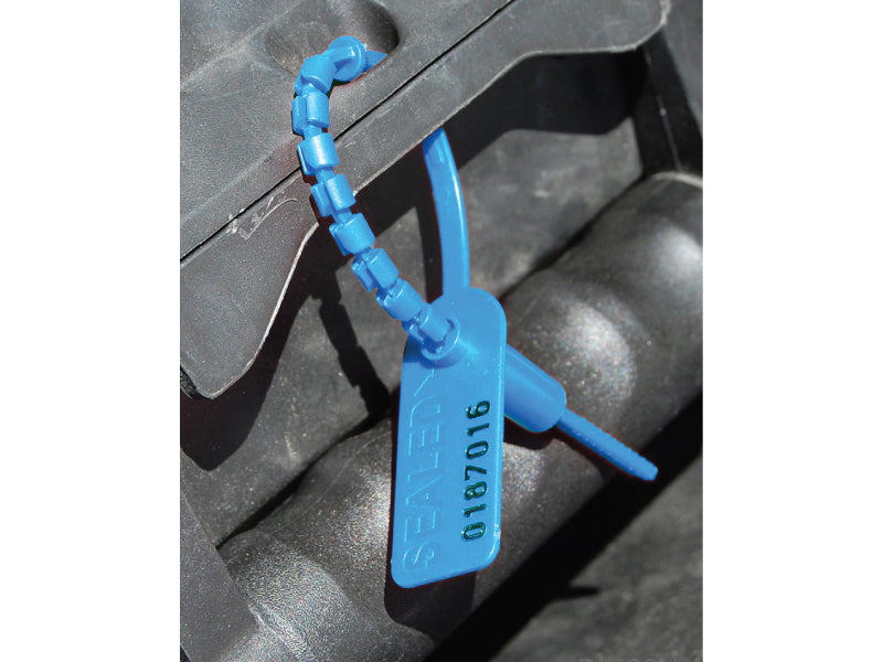 Tamper Evident Serialized Pull Tight Zip Tie Seals - 8" Long - 50 Pack - Blue