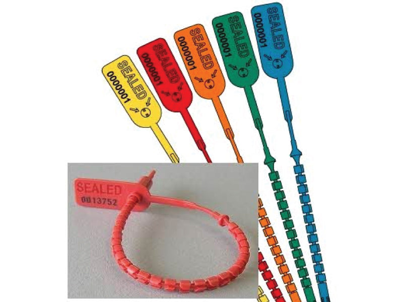 Tamper Evident Serialized Pull Tight Zip Tie Seals - 18" Long - 50 Pack - Orange