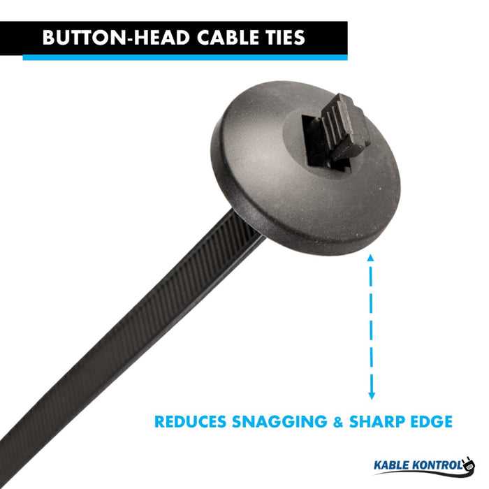 12 Inch - Button Head Zip Ties - UV Resistant Nylon - Black - 120 Lbs Strength - 100 Pcs