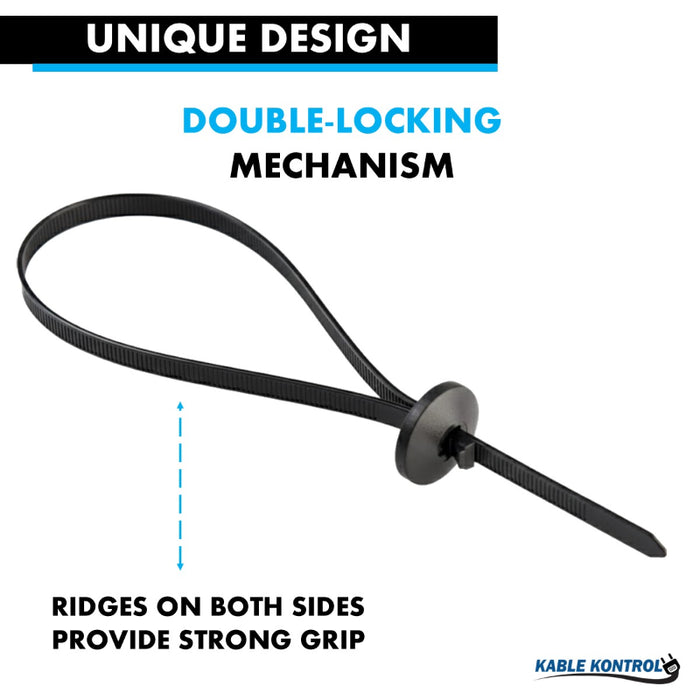 14 Inch - Button Head Zip Ties - UV Resistant Nylon - Black - 120 Lbs Strength - 100 Pcs