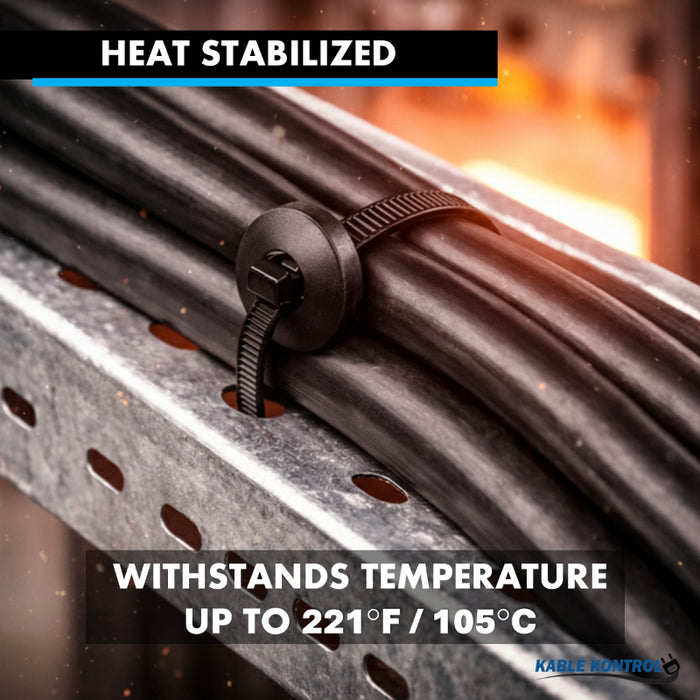 12 Inch - Button Head Zip Ties - UV Resistant Nylon - Black - 120 Lbs Strength - 100 Pcs